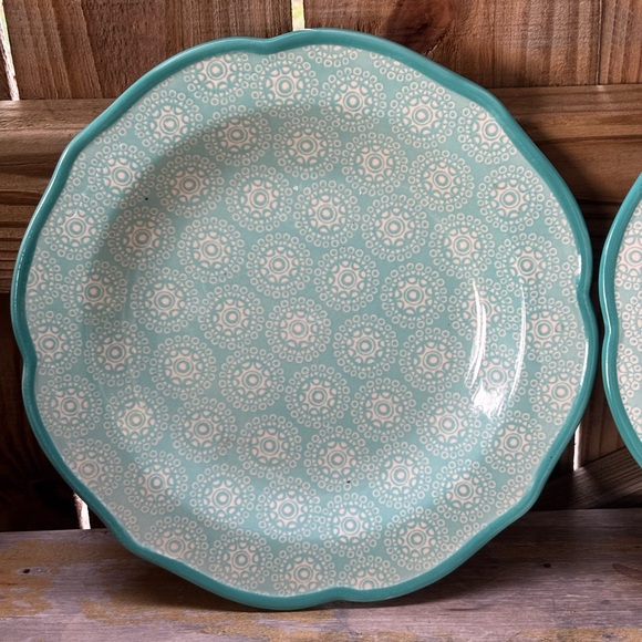 Set of 2 Pioneer Woman Hyacinth Teal Blue Stoneware Dinner Plates 10 1/2” - Picture 2 of 8